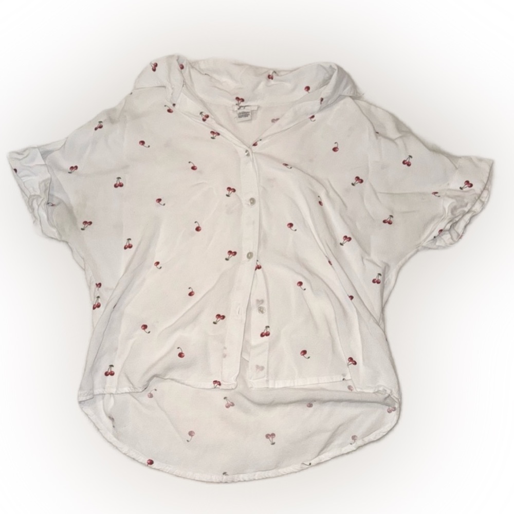 Silky Cherry Top Blouse Collard